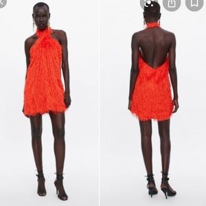 Zara orange fringe dress